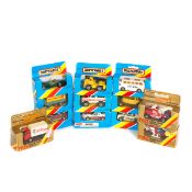 33 Matchbox 1-75 Series vehicles in 1980s blue boxes with yellow and red stripe etc. Including; MB46