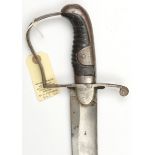 A 1796 pattern light cavalry troopers sword, curved, shallow fullered blade 32½” with inspector’s
