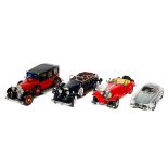 4 Franklin Mint Mercedes Benz. 1926 Model K in black with patterned upholstery. 1935 770K in red and