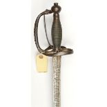A rare mid 18th century French officer’s sword with folding triple bar hilt, straight SE blade 31½”,