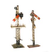 2 large scale pre-war tinplate double home signals made in Germany. QGC-GC Paint chipping and