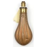 A copper powder flask “Fluted” (Riling 289) patent brass top by G & J W Hawksley, Sheffield,