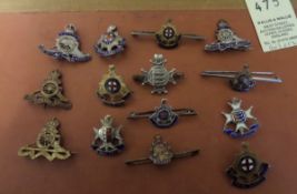 3 R Sussex Regt enamelled sweetheart brooches,one marked Sterling, 4 similar tie pins, one marked