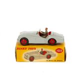 Dinky Toys Triumph TR2 Sports (105). An example in light grey with red interior and wheels, complete