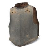 An English mid 17th century siege weight cuirass, the bullet proof breast plate having turned over