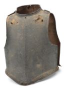 An English mid 17th century siege weight cuirass, the bullet proof breast plate having turned over