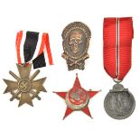 Third Reich East Front medal and War Merit Cross 2nd class with swords, with ribbons; a painted