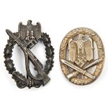 A Third Reich General Assault badge in silver, with unmarked flat back, GC; and an Infantry