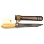 A 19th century Burmese dagger dha, SE blade 7¼” with hatchet point, plain polished ivory grip, the