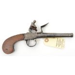 A 48 bore cannon barrelled flintlock boxlock pocket pistol by Barbar, London, c 1770, 9¼” overall