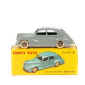 French Dinky Toys Peugeot 203 (24R). Grey body, spun wheels, smooth white tyres. In a good