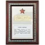 The autograph of Andrie Vyshinsky, Soviet Deputy Commissar for Foreign Affairs, together with a