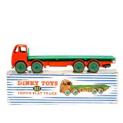 Dinky Supertoys Foden Flat Truck (902). Second type orange cab and chassis, green body and wheels.