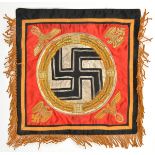 A Third Reich single sided trumpet banner (?), 12” x 12”, heavily bullion embroidered with central