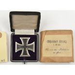 A 1914 Iron Cross 1st Class, slightly domed with ferrous centre and narrow flat pin, the back