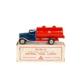 Tri-ang Minic Petrol Tanker (15M). A post-war example with dark blue cab, red tank and chrome wings.