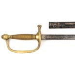 A continental cavalry OR’s sword, straight fullered blade 32”, with maker’s mark “FH” in oval at