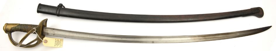 A good French M 1822 light cavalry trooper’s sword, curved, fullered blade 36”, marked “Mre d’