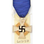 A Third Reich Faithful Service Decoration, “special grade” for 50 years service, the “50” on the