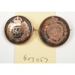 2 9ct gold on tortoiseshell roundel sweetheart brooches of The R Engineers, one marked S&Co B’ham