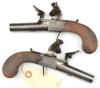 A pair of 44 bore flintlock boxlock pocket pistols by Richards, c 1800, 6½” overall, turn off