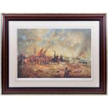 A coloured print “Wellington’s Finest Hour”, Waterloo, after original by David Cartwright, limited