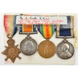 Four: 1914-15 star, BWM, Victory, Naval LS & GC, Geo V (16959 Ebenezer Smith Private RMLI) VF.