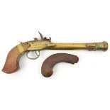 A Continental brass barrelled flintlock boxlock blunderbuss pistol c 1800, 12” overall, bell mouth