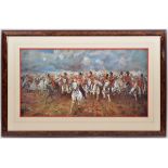 A large coloured print “The Charge of the Scots Greys at Waterloo”, after the original by Lady