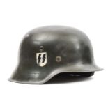 A Third Reich M42 single decal SS steel helmet, with maker’s mark “ckl66” (Eisenhuttenwerke) and