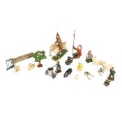 A quantity of 1930s Britains Lead Garden, Farm and Zoo items. Garden items including; flower beds,