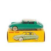French Dinky Toys Citroen DS19 (24CP). Green body with cream roof and spun wheels. An example with