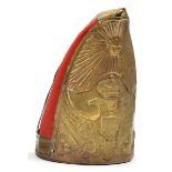 An Imperial Russian OR’s Grenadier mitre cap, scarlet cloth body bound with three brass strips,