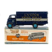 Dinky Supertoys Guy Van 'Lyons' (514). In dark blue livery with mid blue wheels, 'Lyons Swiss Rolls'