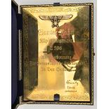 A Third Reich style presentation plaque, 9” x 6” of highly polished brass inscribed to Gunter