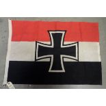 A Third Reich thick printed linen battle flag, with Iron Cross superimposed on the German colours,
