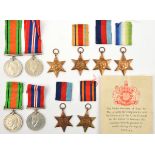 Six: 1939-45 star, Atlantic star, Africa star, Burma star, Defence & War medal (un-named as