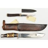 A Bowie knife, shallow fullered SE blade 8”, by Needham, Hill St, Sheffield, single brass