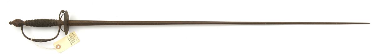 A smallsword, c 1800, tapering hollow triangular section blade 34½”, steel hilt with small shallow