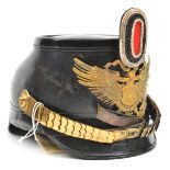 An Imperial German NCO’s leather shako, with Marine Infantry brass eagle plate, officer pattern chin