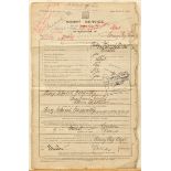 A WWI “Short Service Attestation” certificate, for Percy Edward Nosworthy, Army Pay Corps, d 19th