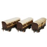 3 Marklin Gauge One L&NWR 4-wheel coaches. 2x 1st/3rd composite coaches and a full brake van. GC,