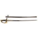 A good French M1845 sword of an Adjutant of infantry, slightly curved, fullered blade 30½”, with