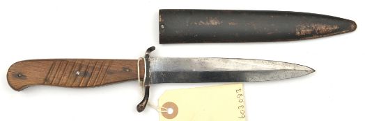 A WWI German trench dagger, blade 5¼” (well repointed) irregular S shaped crossguard, lightwood