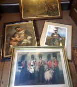 “Portrait Group 1849”, large coloured print of R Welsh Fusiliers, 5 officers and OR’s, framed 23”