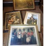 “Portrait Group 1849”, large coloured print of R Welsh Fusiliers, 5 officers and OR’s, framed 23”