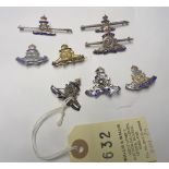 5 R Artillery enamelled sweetheart brooches: set with brilliants (2), “Sterling”, HM B’ham 1914, and