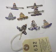 5 R Artillery enamelled sweetheart brooches: set with brilliants (2), “Sterling”, HM B’ham 1914, and