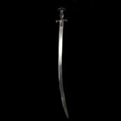 An Indian sword tulwar. 19th century, curved SE blade 83.5cms (tip AF) with short Hindi