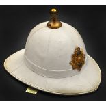 A R. Marines (Portsmouth Division) bandsman’s white helmet, brass ball top mount, leather backed